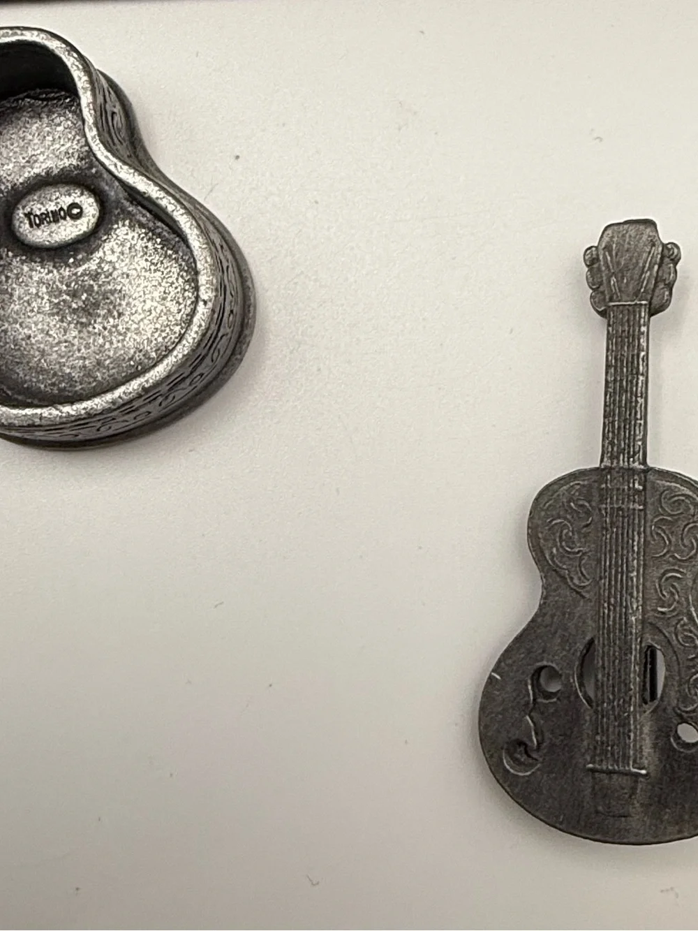 Vintage Torino Pewter Acoustic Guitar Broach Earrings Necklace Trinket Box